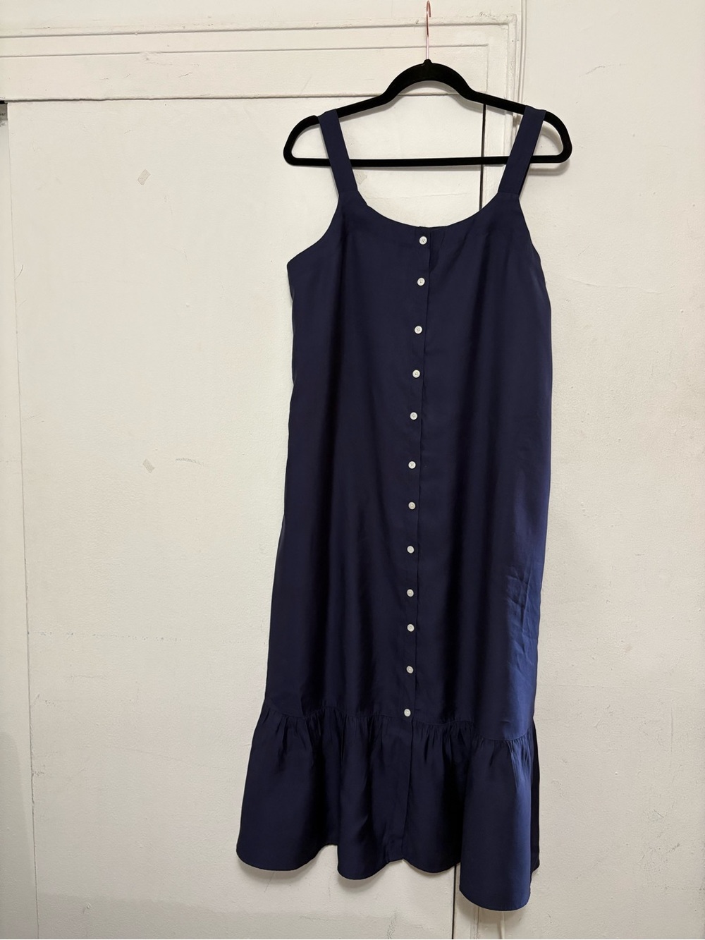 Nautica Navy Button-Down Ruffle-Hem Midi Dress
